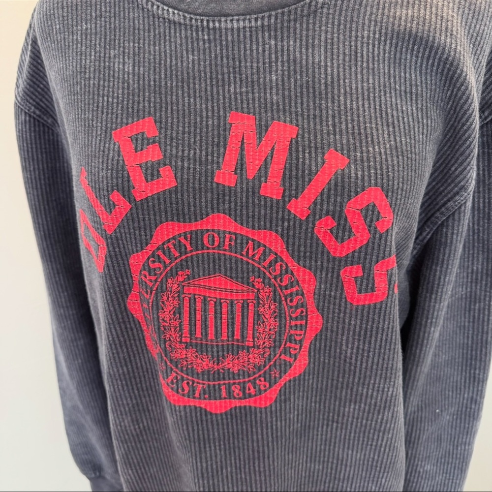 Pressbox Charcoal Corded Sweatshirt with Red Ole Miss Logo - Picture 2 of 5